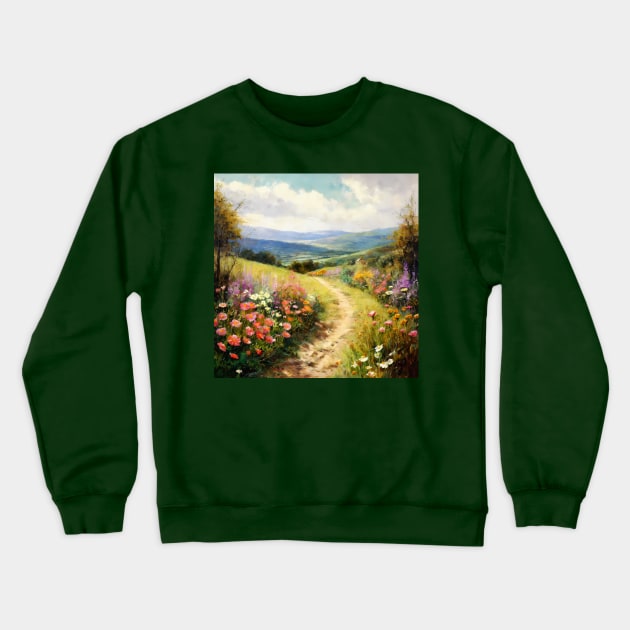 Flowering picture of a path in a field Crewneck Sweatshirt by KOTYA